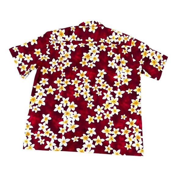 Royal Hawaiian Creations 2XL Red Aloha Shirt  White & Yellow Plumeria Flowers - Picture 2 of 4